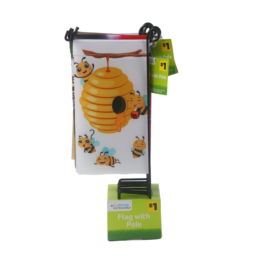 SM Garden Flag with Pole - Cute Cartoon Bee & Hive Design, Durable Polyester Flag Set for Outdoor Garden, Yard Decor