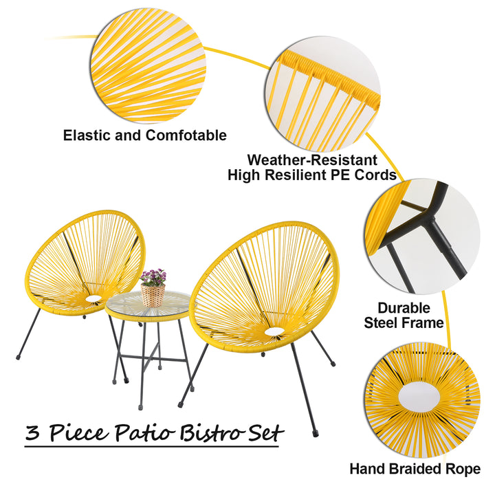 Bigtree 3pc Rattan Wicker Patio Acapulco Bistro Chair Set Furniture Yellow