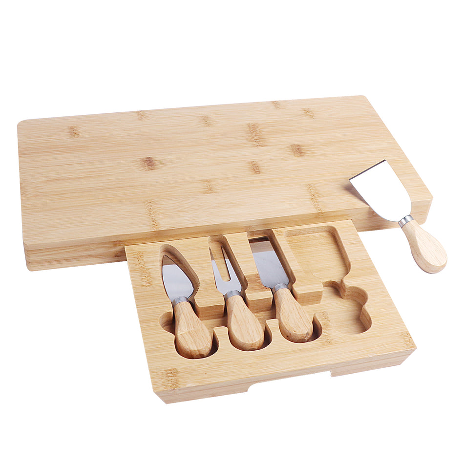 Bigtree Bamboo Cheese Board Serving Platter with Knife Set (7.5 x 15.5)