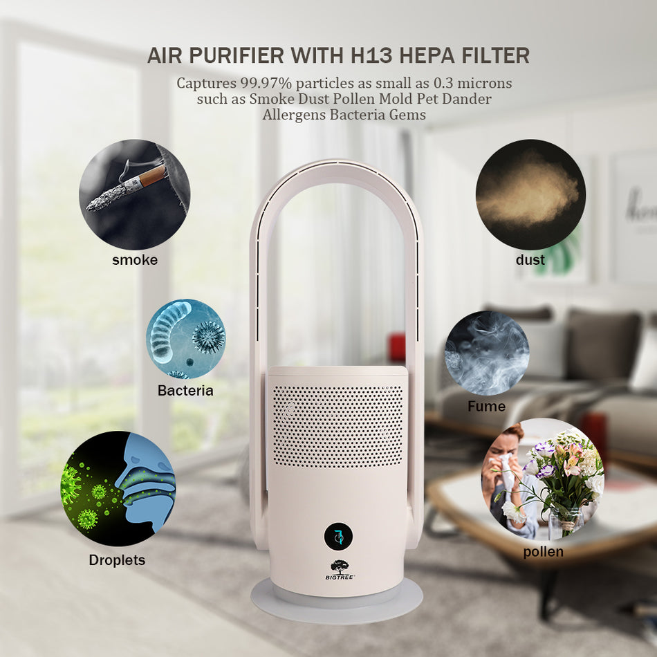 2-in-1 Bladeless Fan & H13 HEPA Air Purifier, Oscillating Air Cleaner for Home