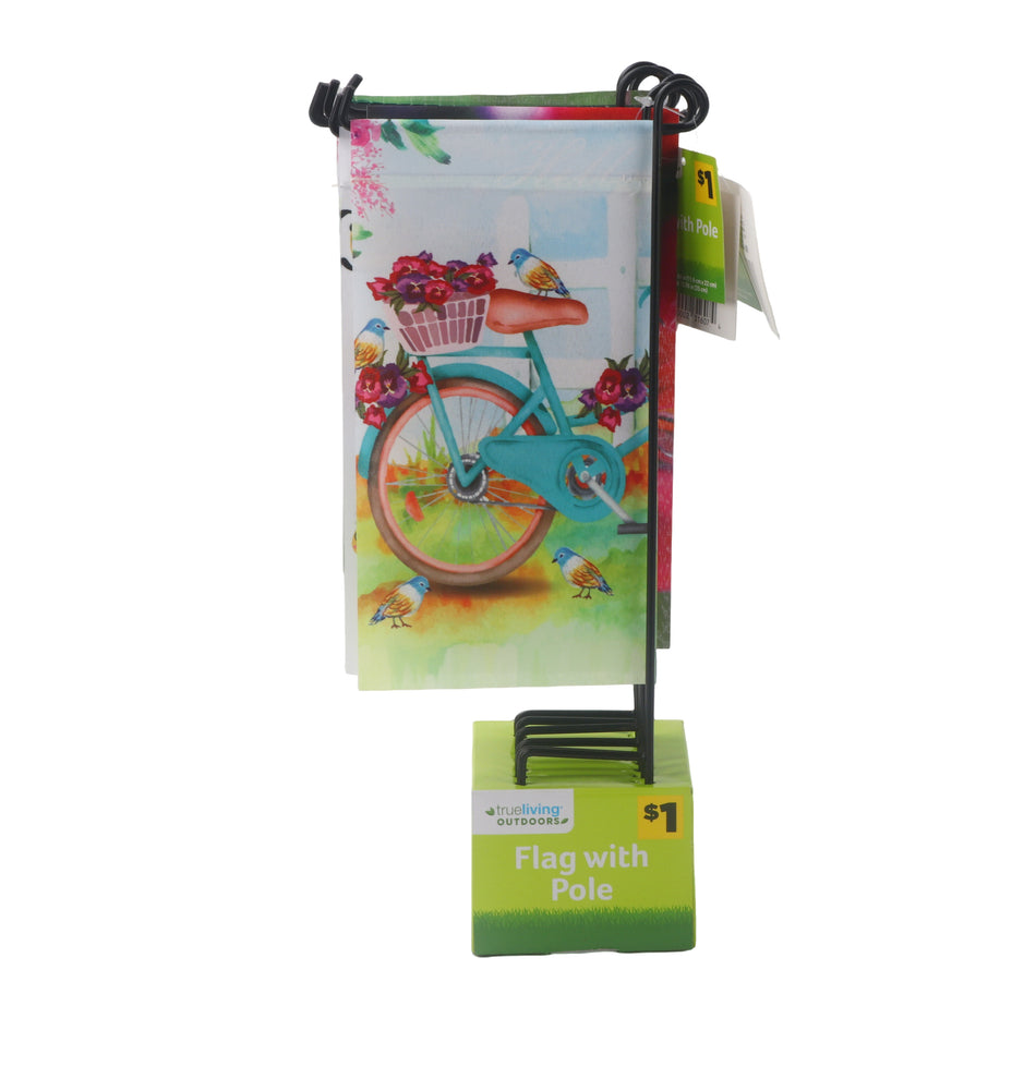 SM Garden Flag with Pole - Vintage Bicycle & Bird Floral Design, Durable Polyester Flag Set for Outdoor Garden, Yard Decor