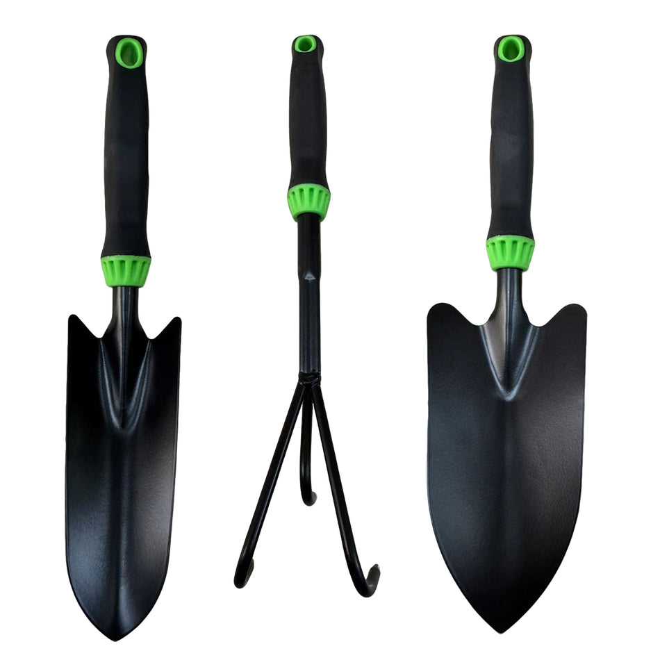 Tool Set 3pc Hand Trowel Transplanter Cultivator – Heavy Duty Rust Resistant Carbon Steel - Ergonomic Comfort Grip Handle – Perfect Gardening Tool Kit Gifts for Women & Men