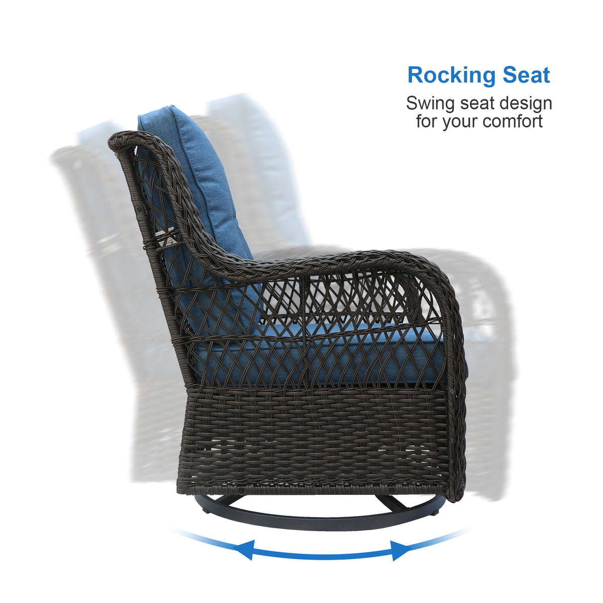 Bigtree 3 Piece Wicker Swivel Rocker Patio Furniture Set Blue