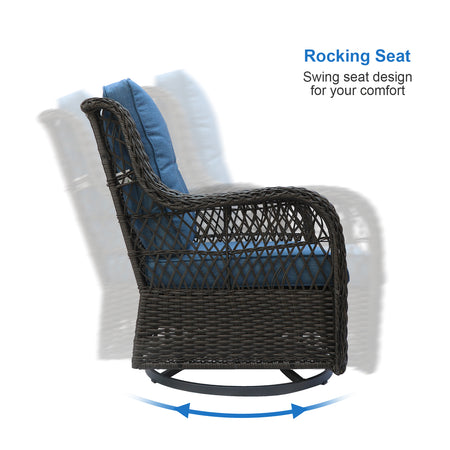 Bigtree 3 Piece Wicker Swivel Rocker Patio Furniture Set Blue