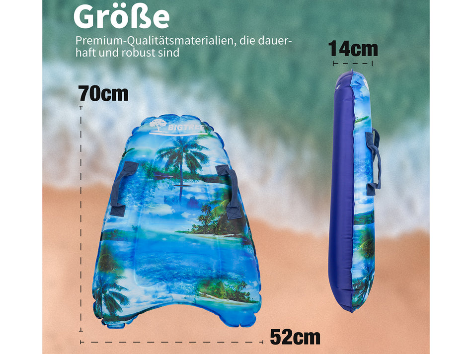 Inflatable Bodyboard with Handles, Fun Beach Print Portable Boogie Board