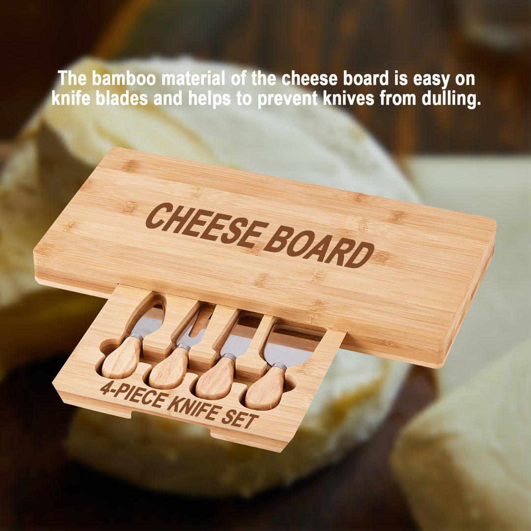 Bigtree Bamboo Cheese Board Serving Platter with Knife Set (7.5 x 15.5)