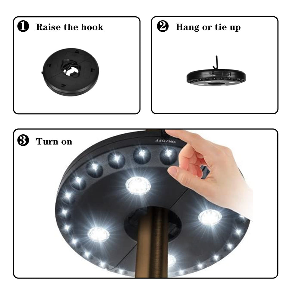 28 LED Patio Umbrella Light, Cordless Battery-Powered Outdoor Umbrella Pole Light