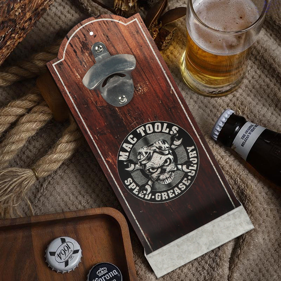 BIGTREE Rustic Wall Mounted Vintage Wooden Bottle Opener with Cap Catcher Ideal Gift for Men and Beer Lovers