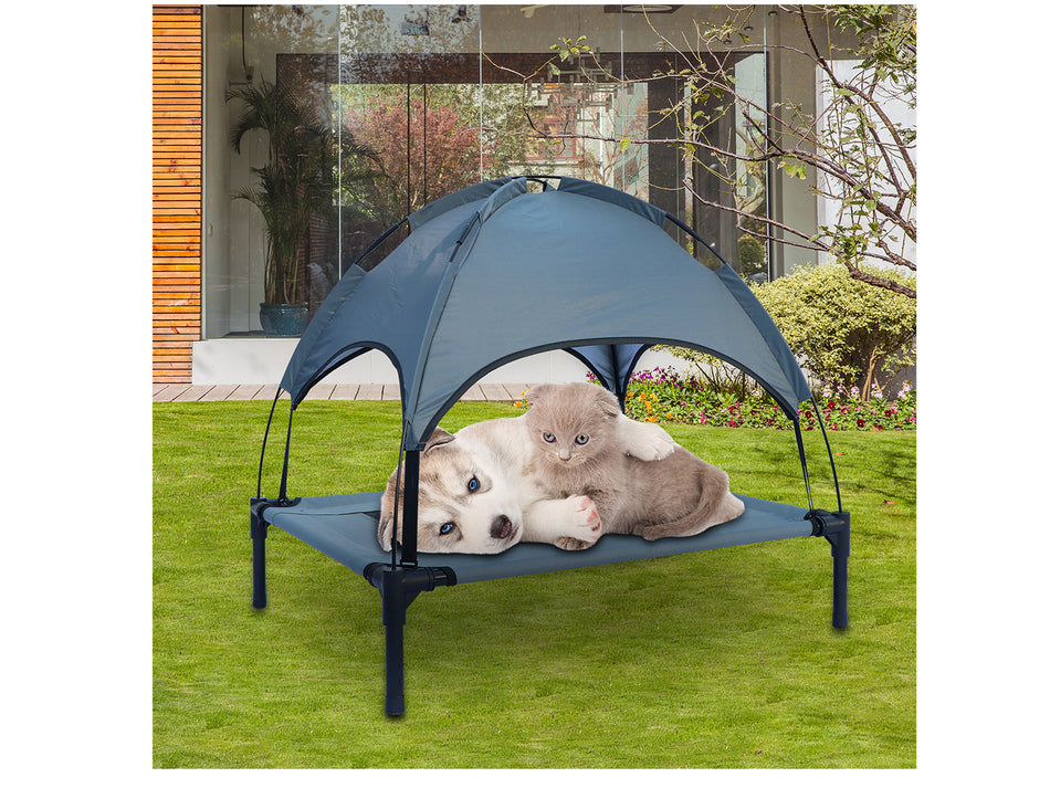 Elevated Dog Bed with Canopy, Outdoor Raised Pet Cot with UV Protection