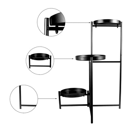 Bigtree 3 Tier Metal Plant Stand with Round Base - Black