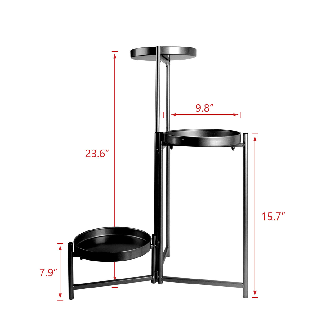 Bigtree 3 Tier Metal Plant Stand with Round Base - Black