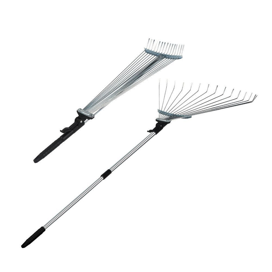 Adjustable Metal Leaf Rake - Telescoping Handle, Heavy-Duty Garden Rake for Lawn & Yard Cleanup