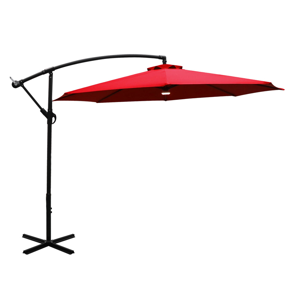 BIGTREE 10 FT Patio Offset Hanging Umbrella Solar LED Light Adjustable Cantilever Outdoor Market Umbrellas for Backyard, Poolside, Lawn and Garden